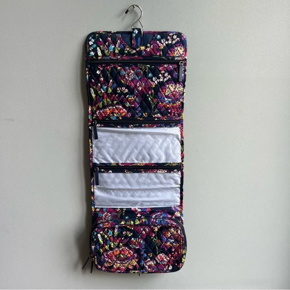 Vera Bradley Quilted Floral Hanging Organizer Travel Tote Bag in Navy